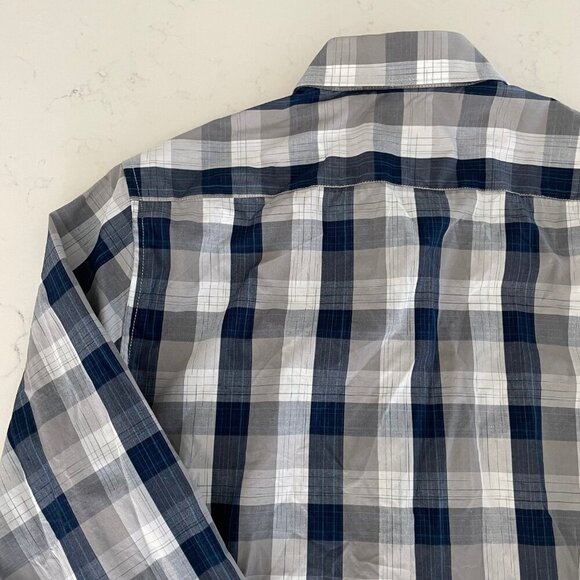 RW&CO. Slim Fit 100% Cotton Button Down Plaid Shirt Navy White Grey Sz XS - Picture 9 of 14